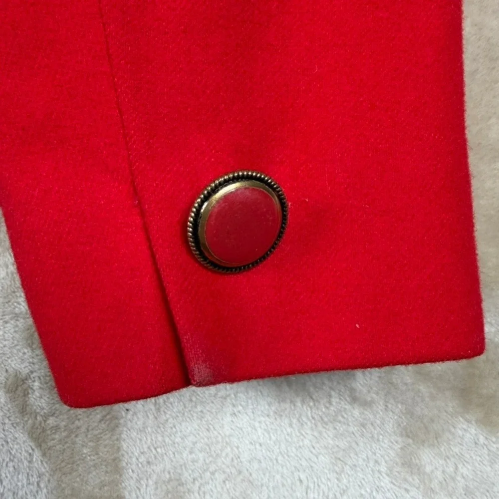Pendleton Size 14 Red 100% Virgin Wool Collarless Button Front Blazer Jacket USA